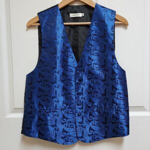 Pierre Cardin Vest Mens M Blue Paisley V Neck Sleeveless Button Adjustable